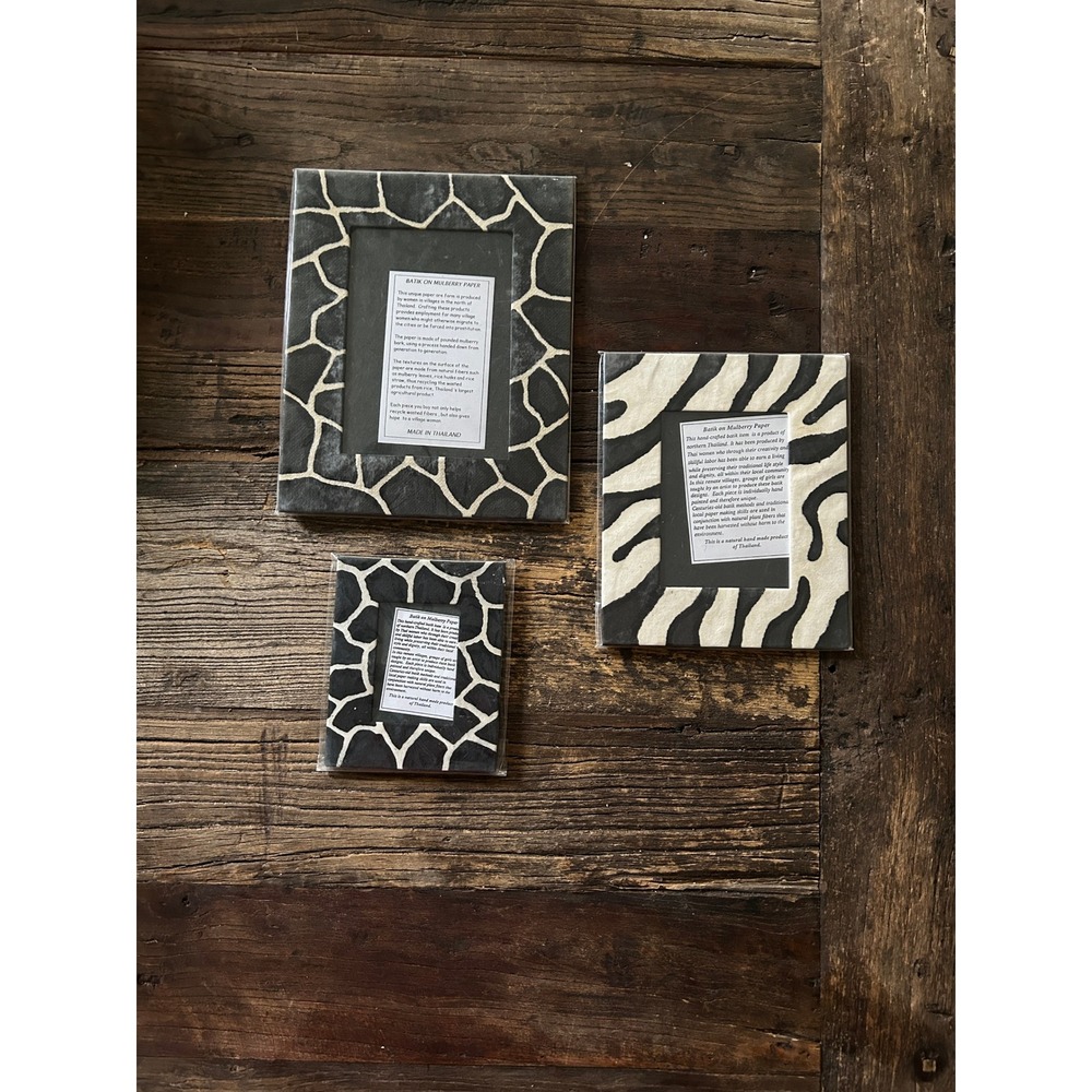 Handmade Thai Mulberry Paper Safari Frames Zebra Giraffe Print Boho Decor Set
